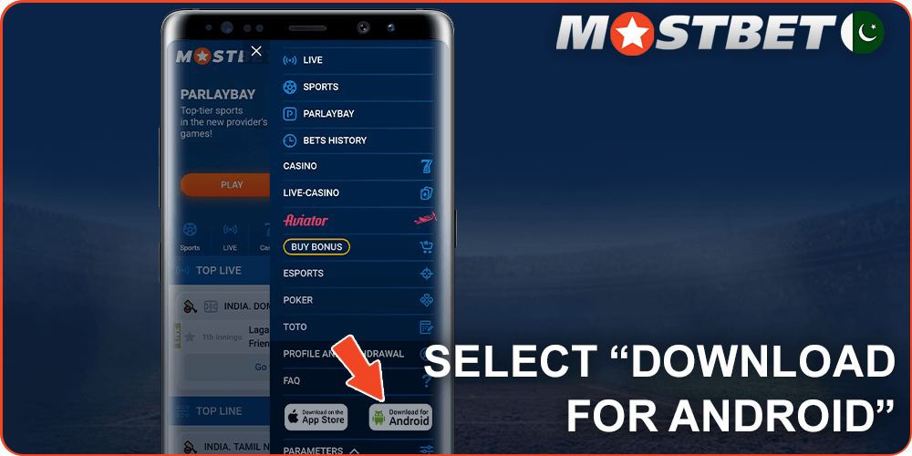 Select "Download for Android" on Mostbet