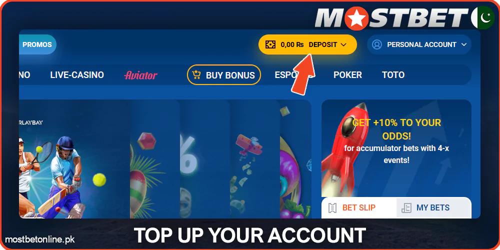 Make a deposit to Mostbet
