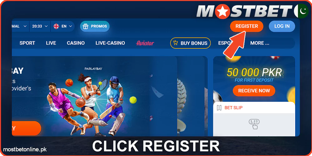 Click Register at Mostbet