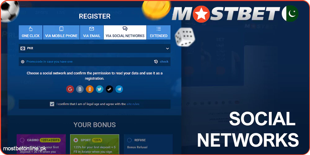 Registration on Mostbet via social networks