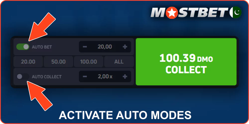 Activate auto modes in JetX Mostbet if desired